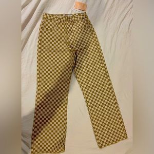 Cream & Gold Checkerboard Straight Leg Jean